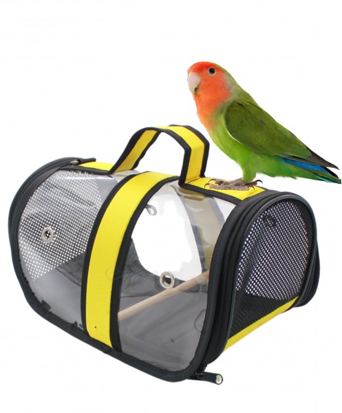 Kuş Taşıma Çantası Kuş Kafesi Tünekli Çanta Flybag Sarı
